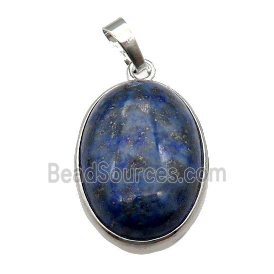 Blue Lapis Lazuli Oval Pendant Platinum Plated