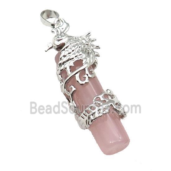 Rose Quartz Column Pendant Phenix Platinum Plated