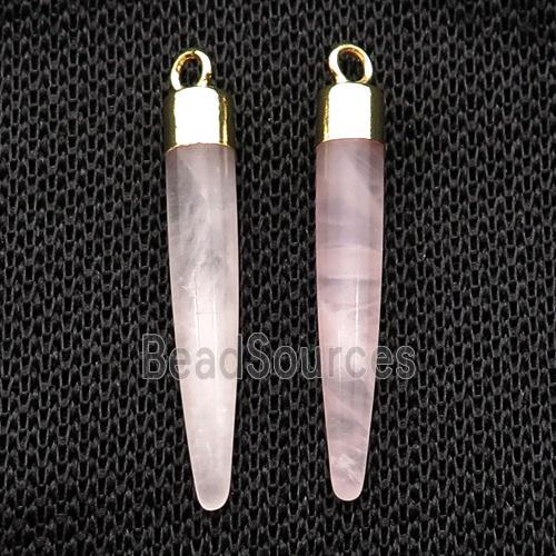 Pink Rose Quartz Bullet Pendant Gold Plated