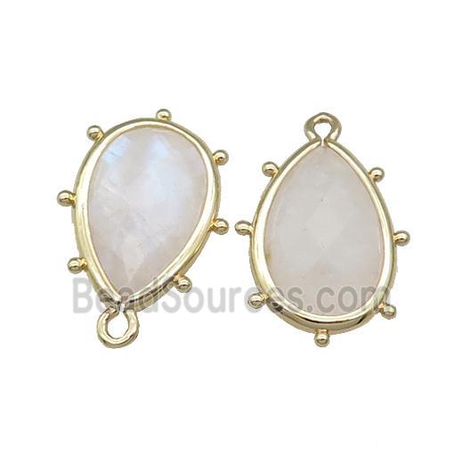 White Rainbow Moonstone Teardrop Pendant Faceted Gold Plated