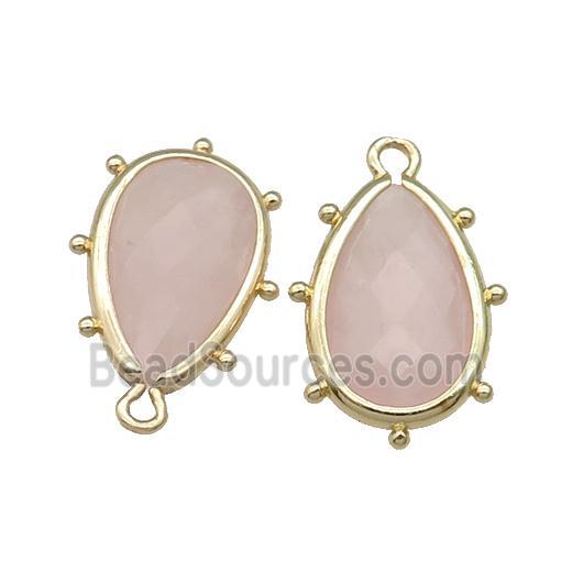 Pink Rose Quartz Teardrop Pendant Faceted Gold Plated