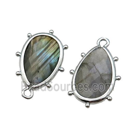 Labradorite Teardrop Pendant Faceted Platinum Plated