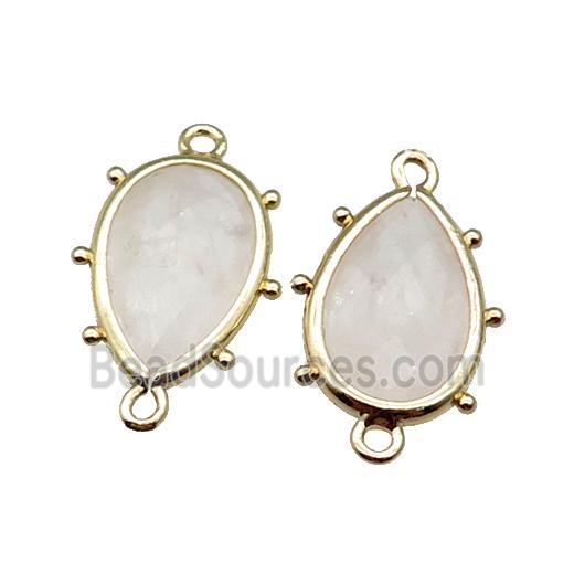 Clear Quartz Connector Faceted Teardrop Gold Plated