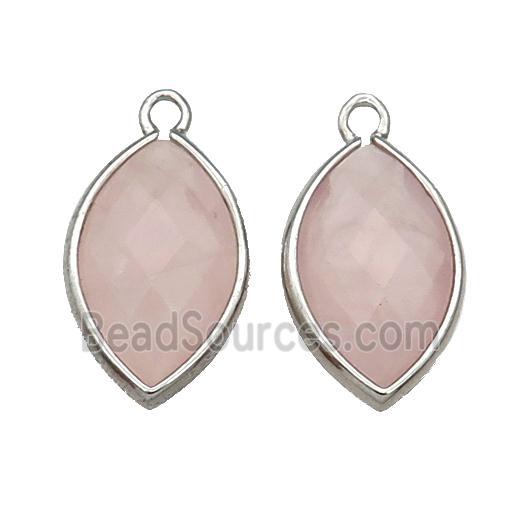 Pink Rose Quartz Eye Pendant Faceted Platinum Plated