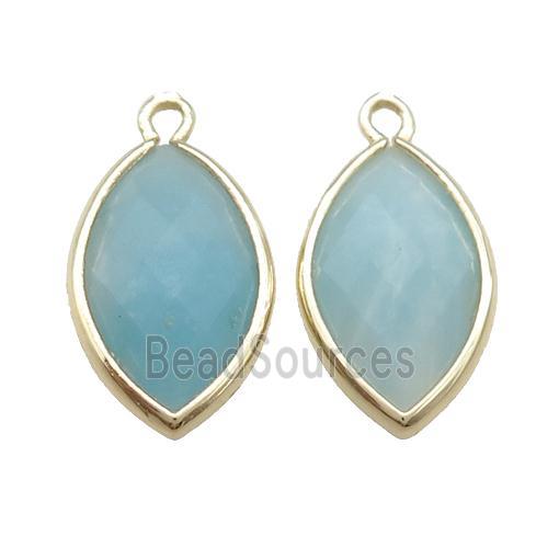 Blue Chinese Amazonite Eye Pendant Faceted Gold Plated