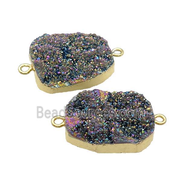 Quartz Druzy Connector Rainbow Freeform Gold Plated