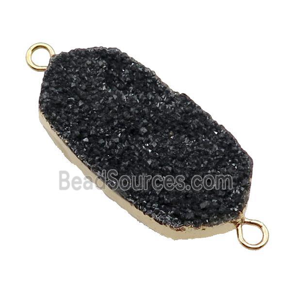 Black Quartz Druzy Connector Gold Plated