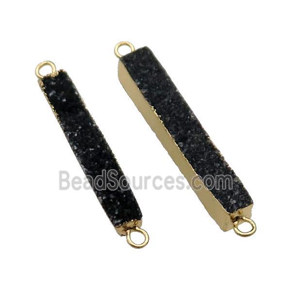 Black Quartz Druzy Stick Connector Gold Plated