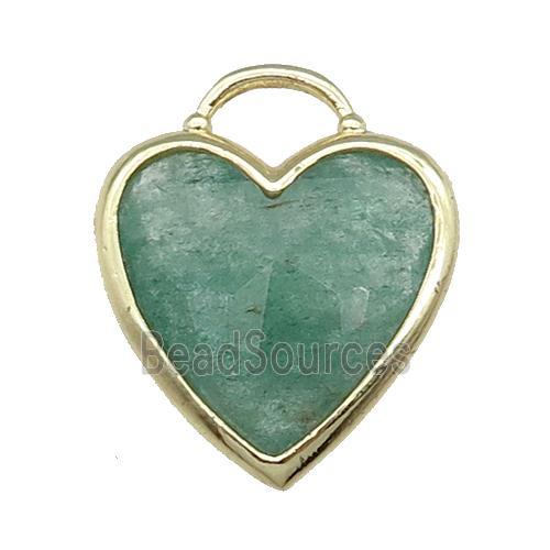 Green Strawberry Quartz Heart Pendant Faceted Gold Plated