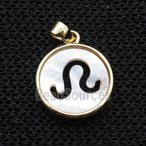 White MOP Shell Circle Pendant Zodiac Taurus Gold Plated