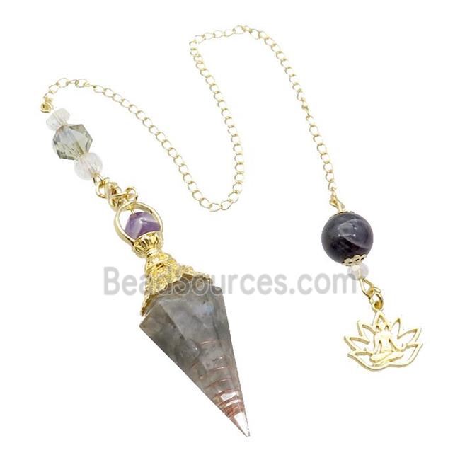 Labradorite Chips Resin Pendulum Pendant Chakra Gold Plated