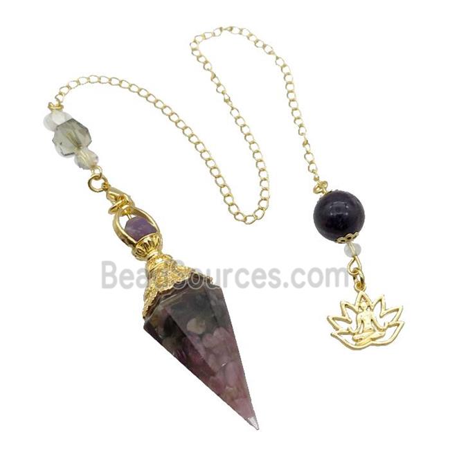 Multicolor Tourmaline Chips Resin Pendulum Pendant Chakra Gold Plated