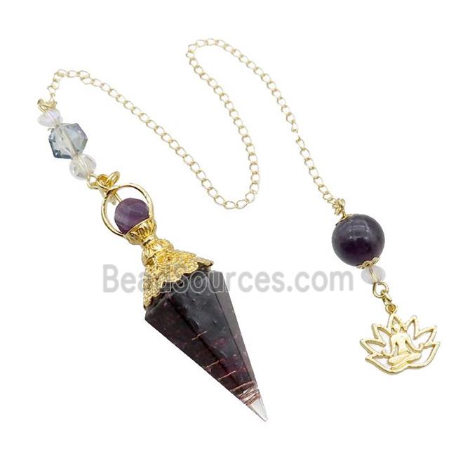 Garnet Chips Resin Pendulum Pendant Chakra Gold Plated