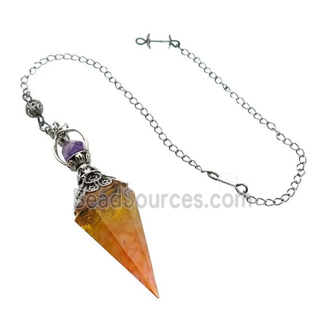 Citrine And Rose Quartz Chips Resin Pendulum Pendant Antique Red