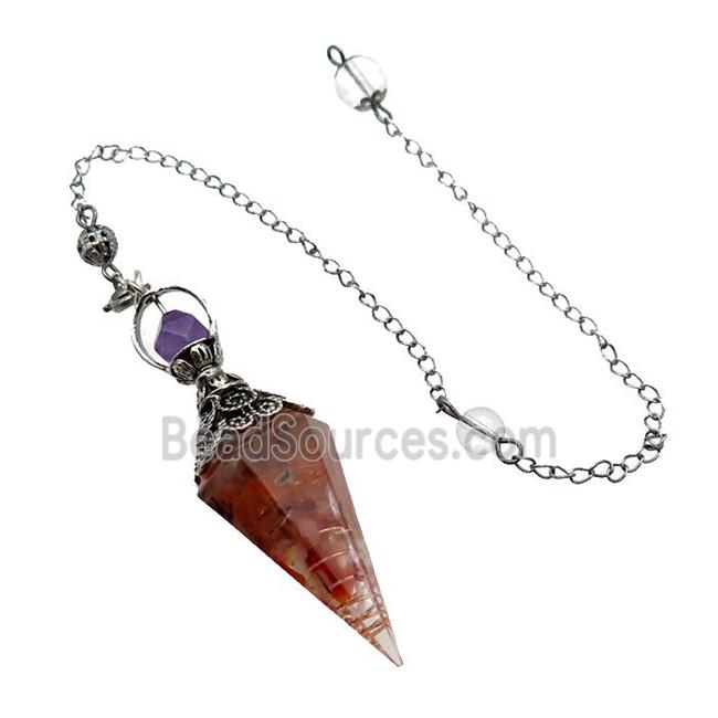 Red Carnelian Agate Chips Resin Pendulum Pendant Antique Silver