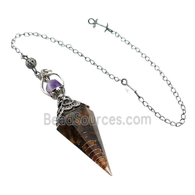 Tiger Eye Stone Chips Resin Pendulum Pendant Antique Silver