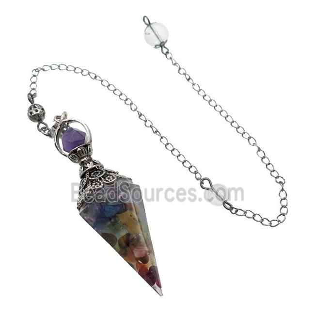 Mixed Gemstone Chips Resin Pendulum Pendant Antique Silver