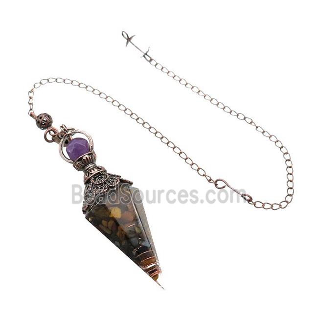 Tiger Eye Stone Chips Resin Pendulum Pendant Antique Red