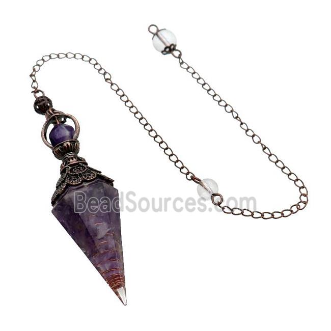 Purple Amethyst Chips Resin Pendulum Pendant Antique Red