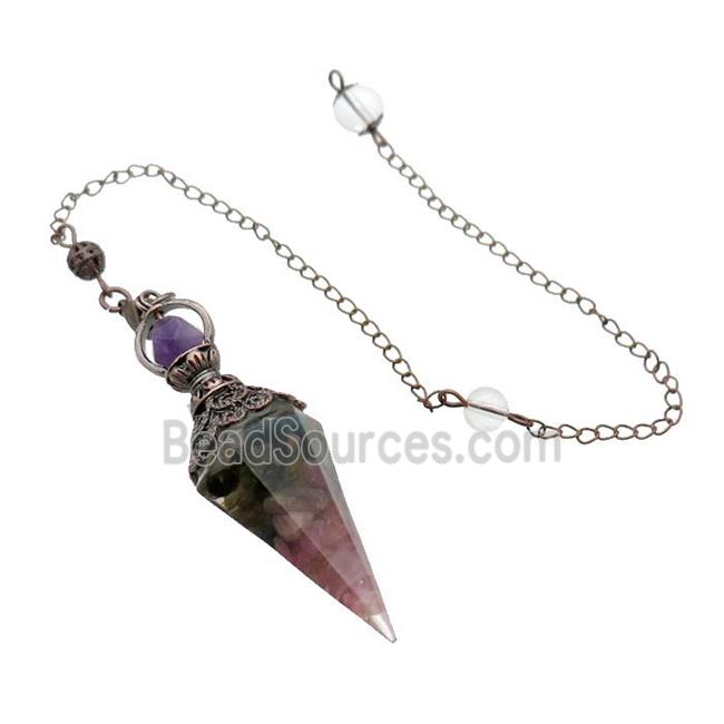 Multicolor Tourmaline Chips Resin Pendulum Pendant Antique Red