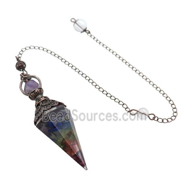 Mixed Gemstone Chips Resin Pendulum Chakra Pendant Antique Red