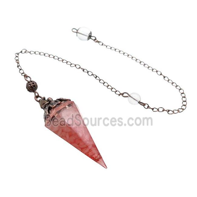 Pink Rose Quartz Chips Resin Pendulum Pendant Antique Red