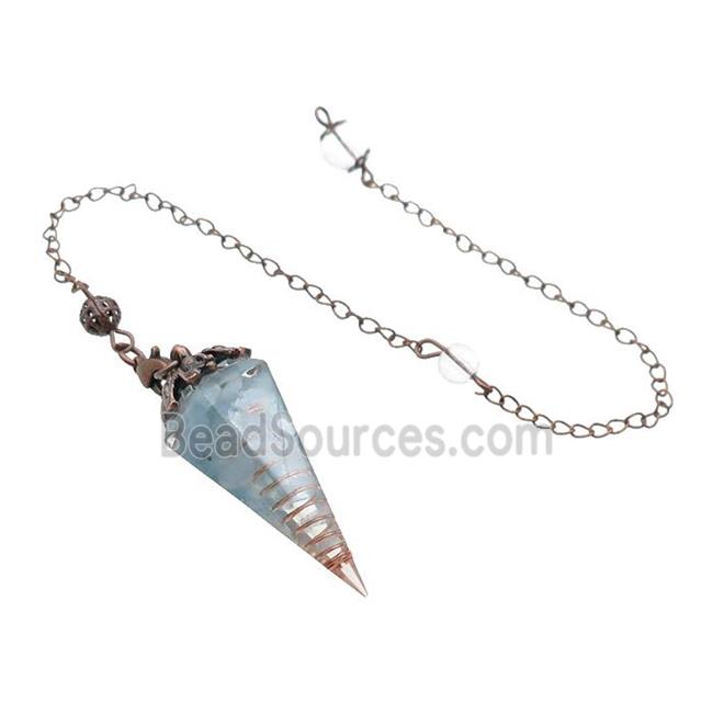 Blue Aquamarine Chips Resin Pendulum Pendant Antique Red