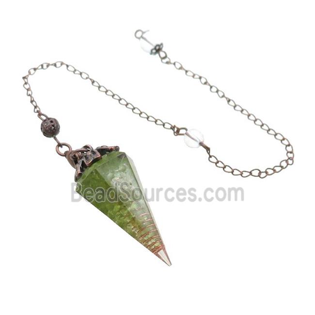 Green Peridot Chips Resin Pendulum Pendant Antique Red