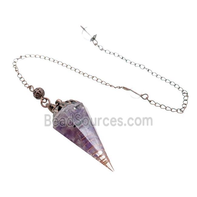 Purple Amethyst Chips Resin Pendulum Pendant Antique Red