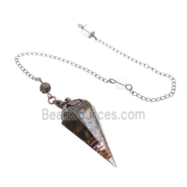 Tiger Eye Stone Chips Resin Pendulum Pendant Antique Red