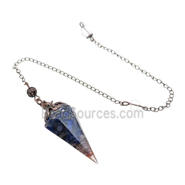 Blue Lapis Lazuli Chips Resin Pendulum Pendant Antique Red