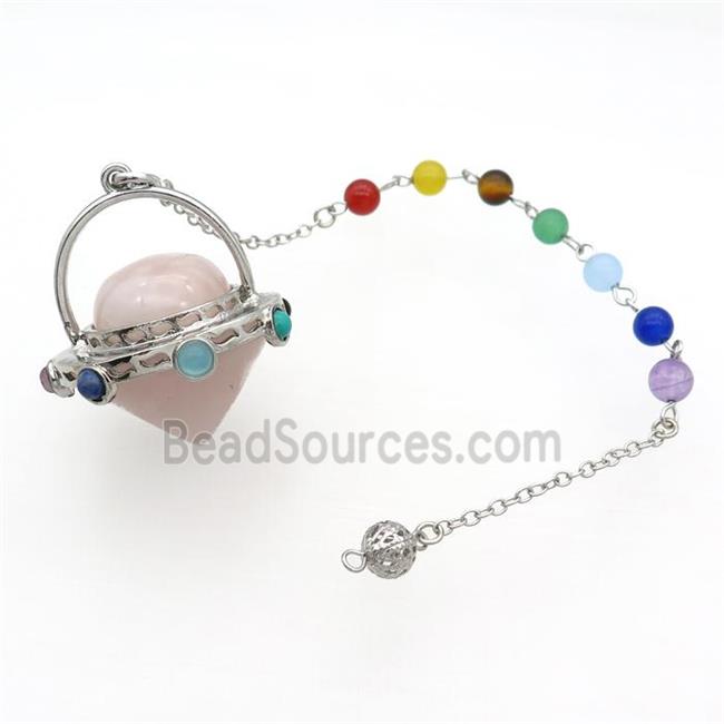 Pink Rose Quartz Pendulum Pendant Chakra Platinum Plated