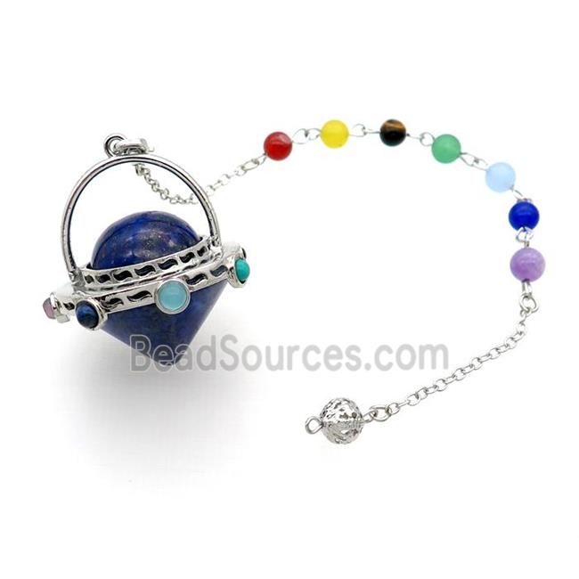 Blue Lapis Lazuli Pendulum Pendant Chakra Platinum Plated