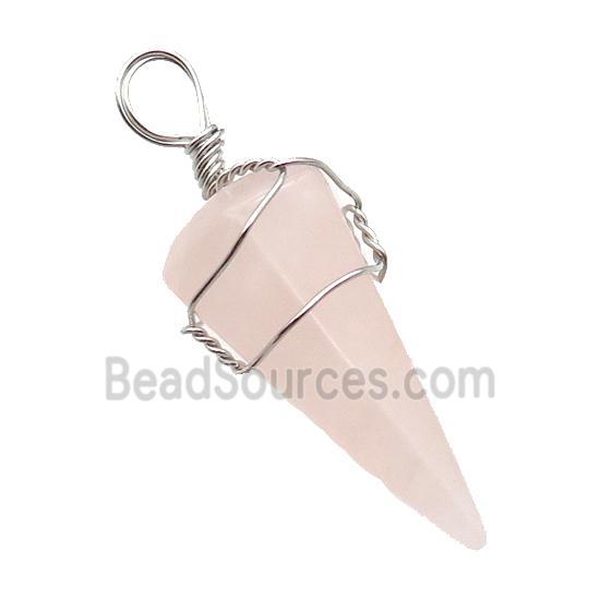 Pink Rose Quartz Pendulum Pendant Wire Wrapped