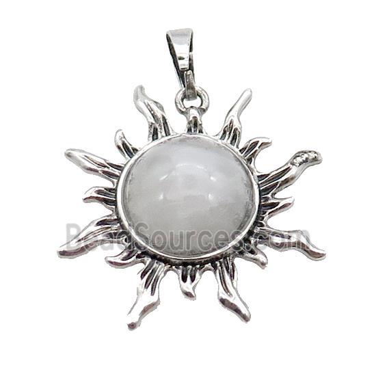 Clear Quartz Crystal Sun Alloy Pendant Antique Silver