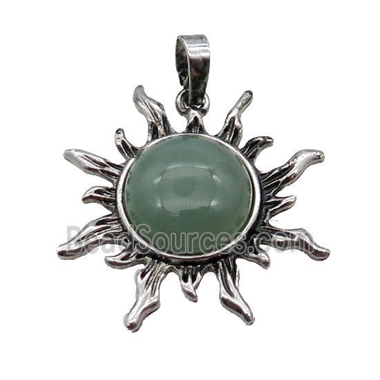 Green Aventurine Sun Alloy Pendant Antique Silver