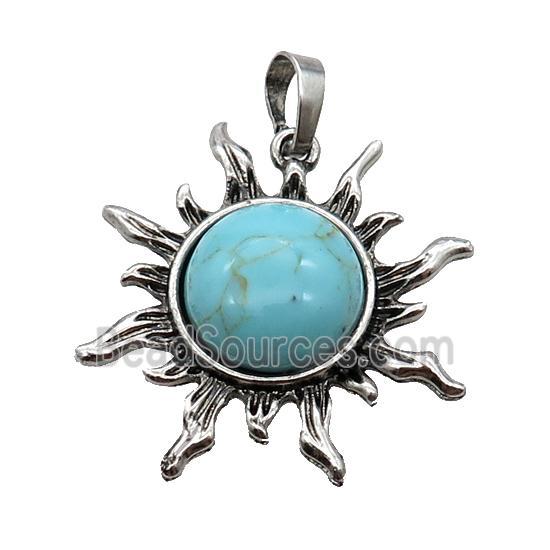 Alloy Sun Pendant Pave Turquoise Antique Silver