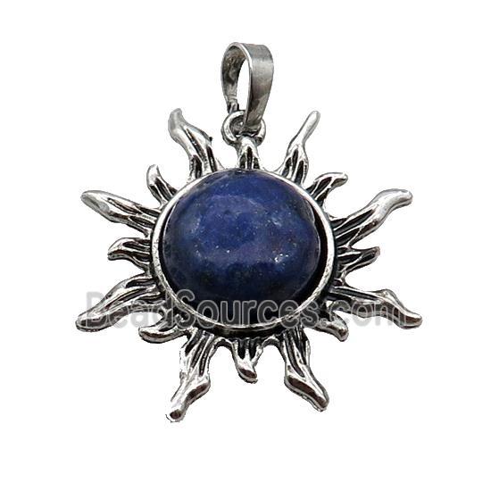 Blue Lapis Sun Alloy Pendant Antique Silver