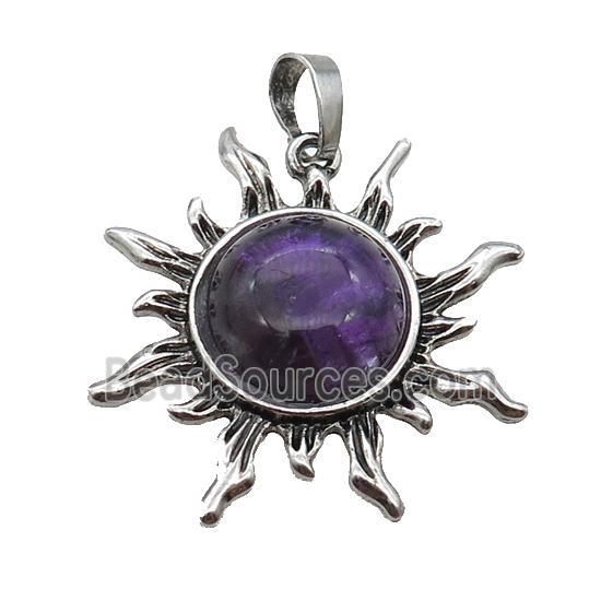 Alloy Sun Pendant Pave Amethyst Antique Silver