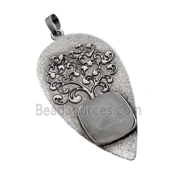 Alloy Arrowhead Pendant Tree Pave Clear Quartz Antique Silver