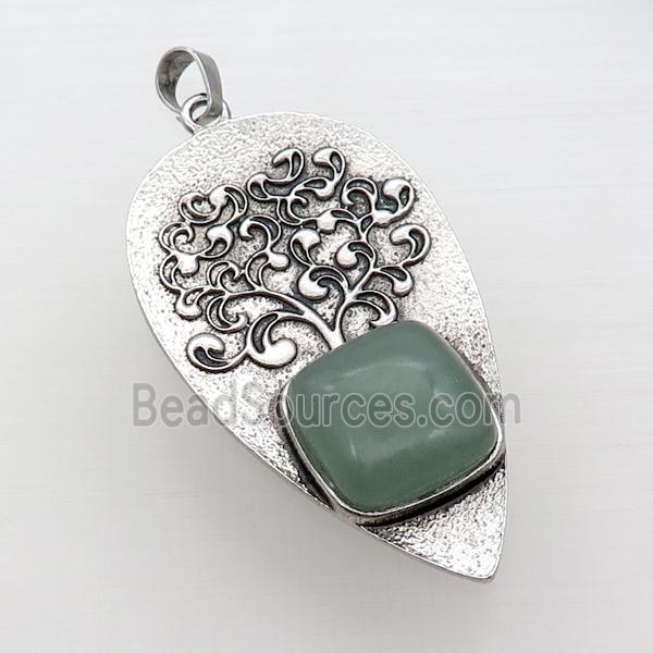 Alloy Arrowhead Pendant Tree Pave Green Aventurine Antique Silver