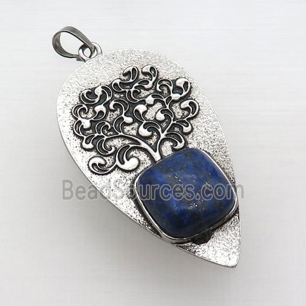 Alloy Arrowhead Pendant Tree Pave Lapis Antique Silver