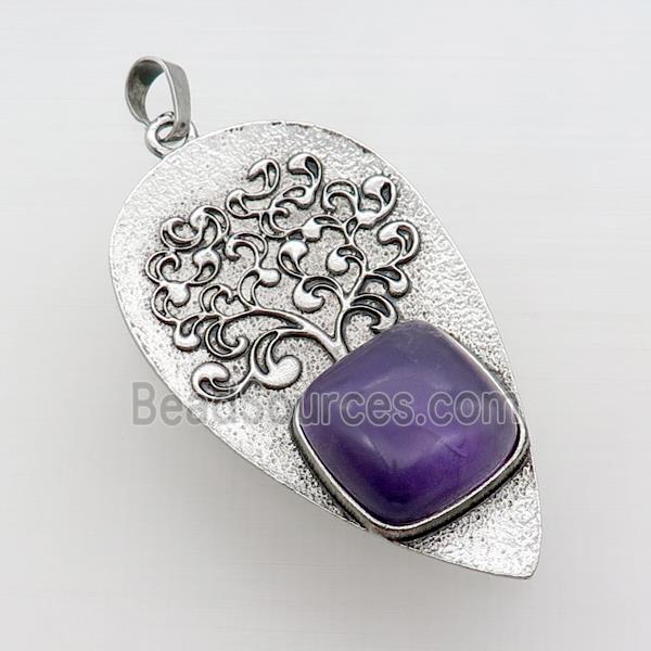 Alloy Arrowhead Pendant Tree Pave Amethyst Antique Silver