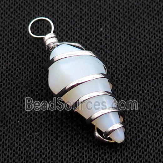 White Opalite Pendulum Pendant Wire Wrapped