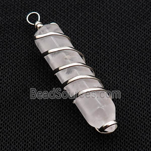 Clear Crystal Quartz Bullet Pendant Wire Wrapped