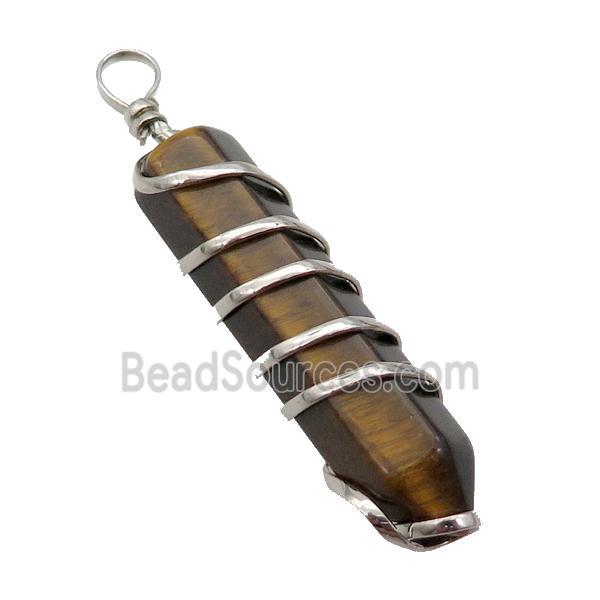 Tiger Eye Stone Bullet Pendant Wire Wrapped