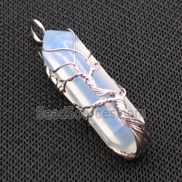 White Opalite Bullet Pendant Tree Wire Wrapped