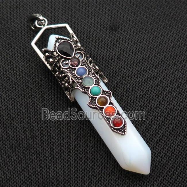 White Opalite Prism Pendant Alloy Chakra Antique Silver