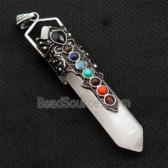 White Crystal Quartz Prism Pendant Alloy Chakra Antique Silver