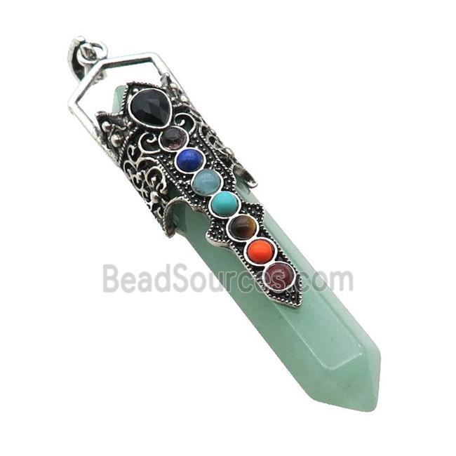 Green Aventurine Prism Pendant Alloy Chakra Antique Silver